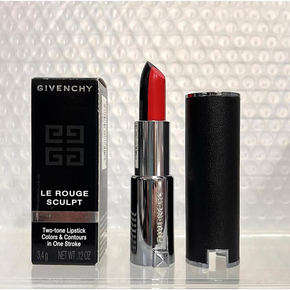 Givenchy Le Rouge Sculpt Two-tone Lipstick 01 Sculpt'in Rouge Red Black Noir NIB